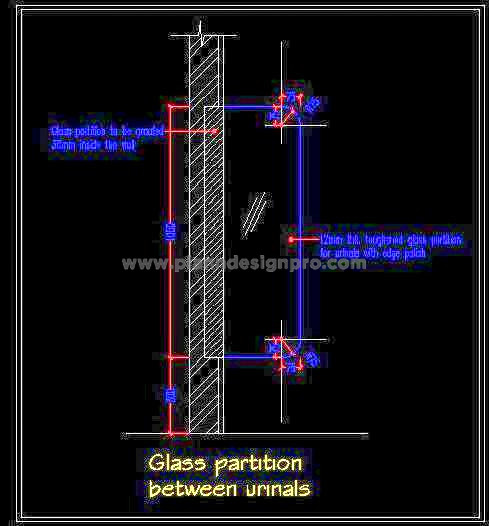 Glass Partition Detail Between Urinals - Free CAD Block